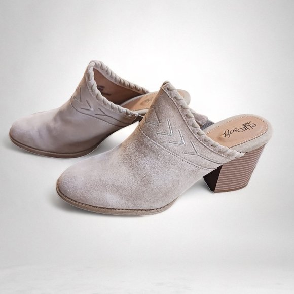 Sofft Euro Soft Sandy Tan Suede Block Heel Clogs Slip On Mules Size 10M - Picture 6 of 16